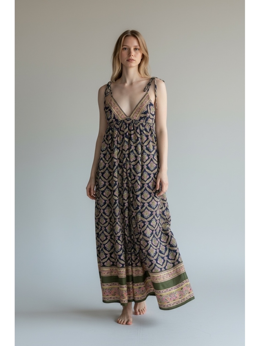 Free People Sorrento Stroll NWT Floral Blue Green Maxi Dress Size Small